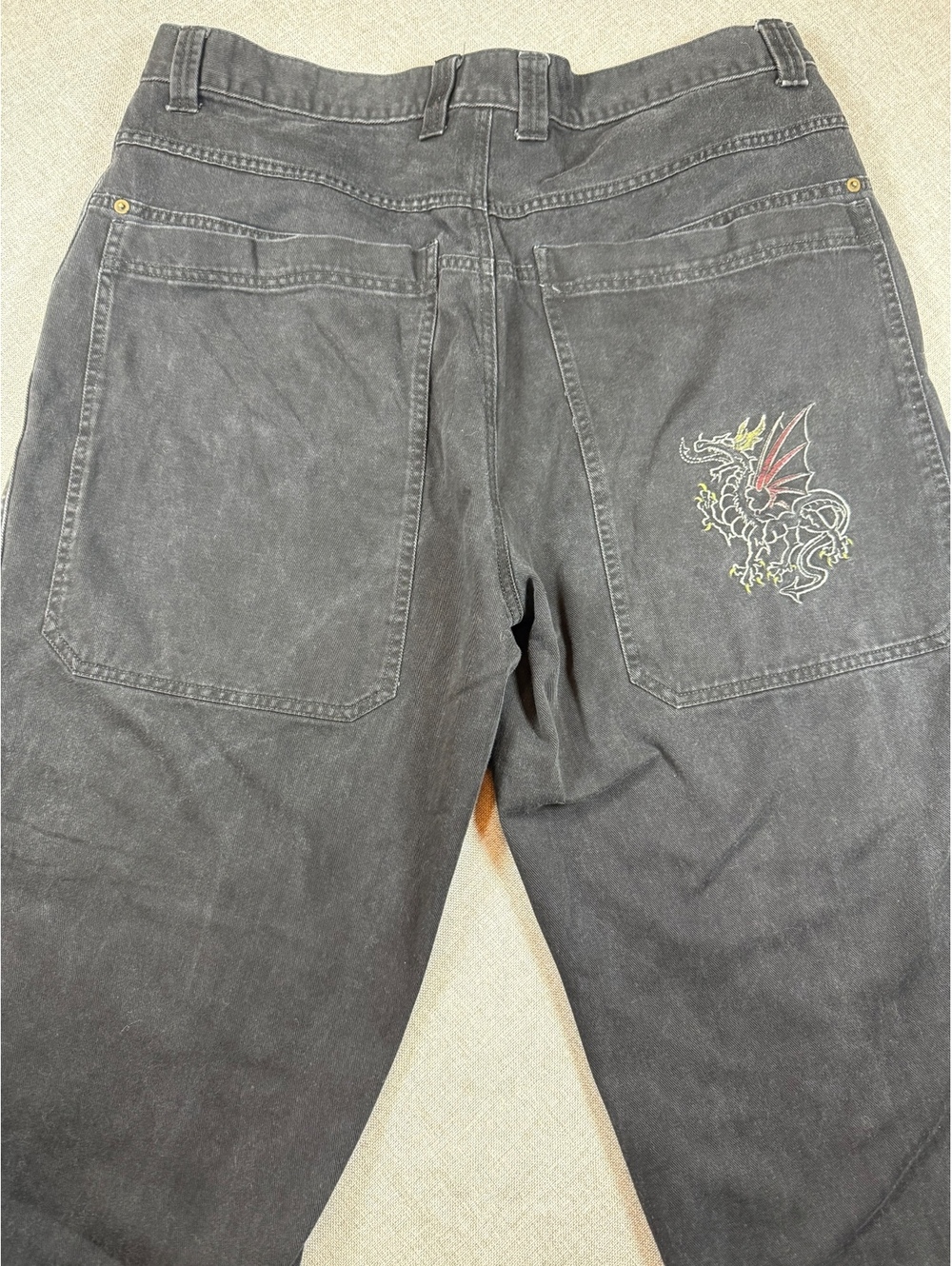 Highland Outfitters Black Cotton Pants with Dragon Embroidery